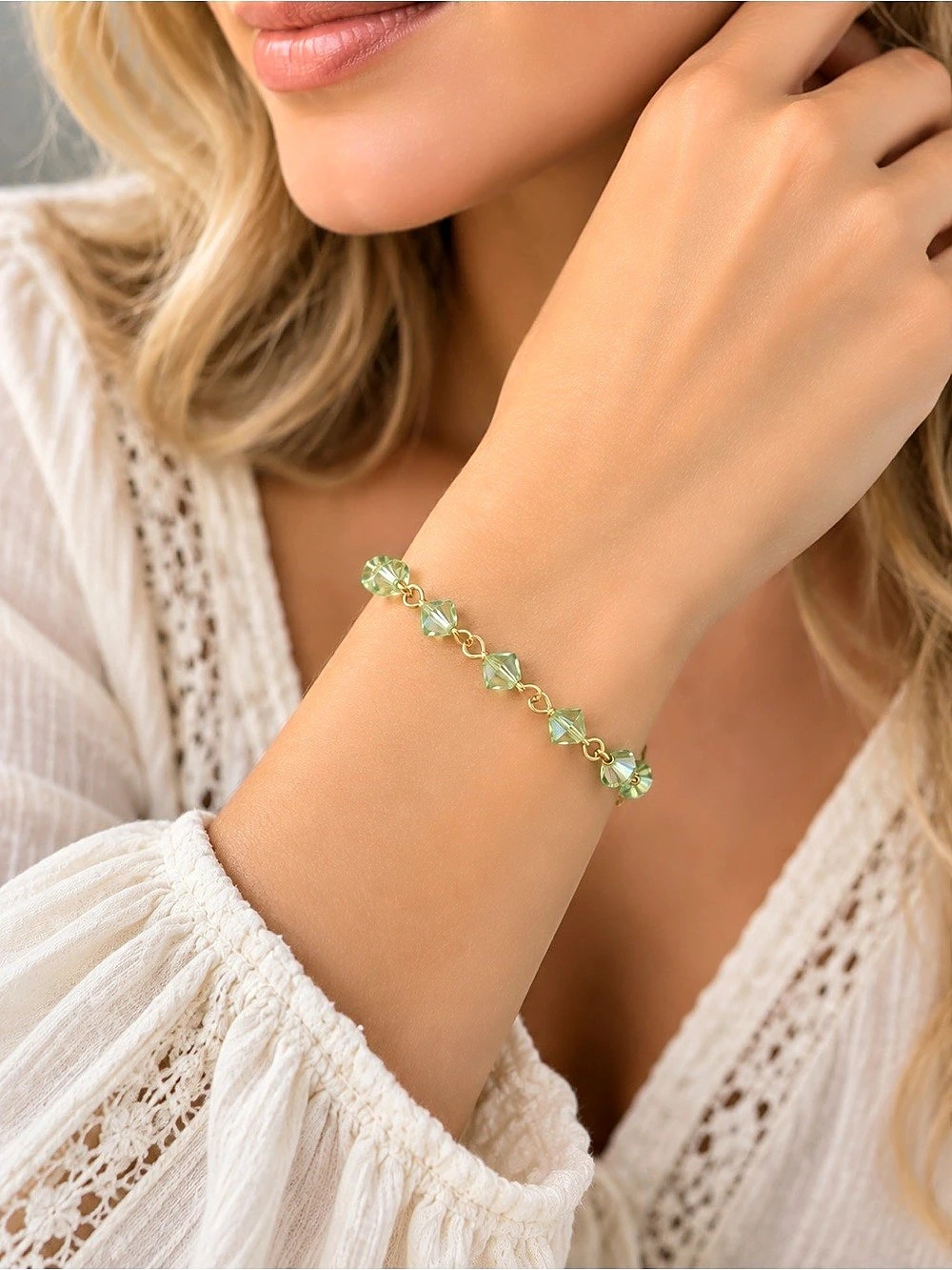 Handmade Swarovski Chrysolite Green Crystal Bracelet